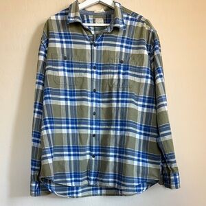 Lucky Brand Shirt Men’s Plaid Flannel Button Down Green Blue Size XL